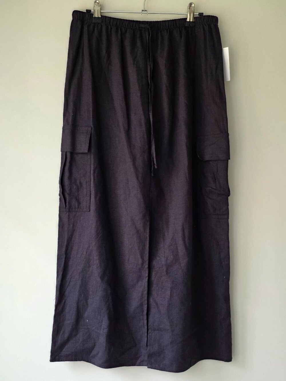 Sonoma Linen Blend Maxi Skirt | Small | Black Cargo Pockets Front Slit NEW